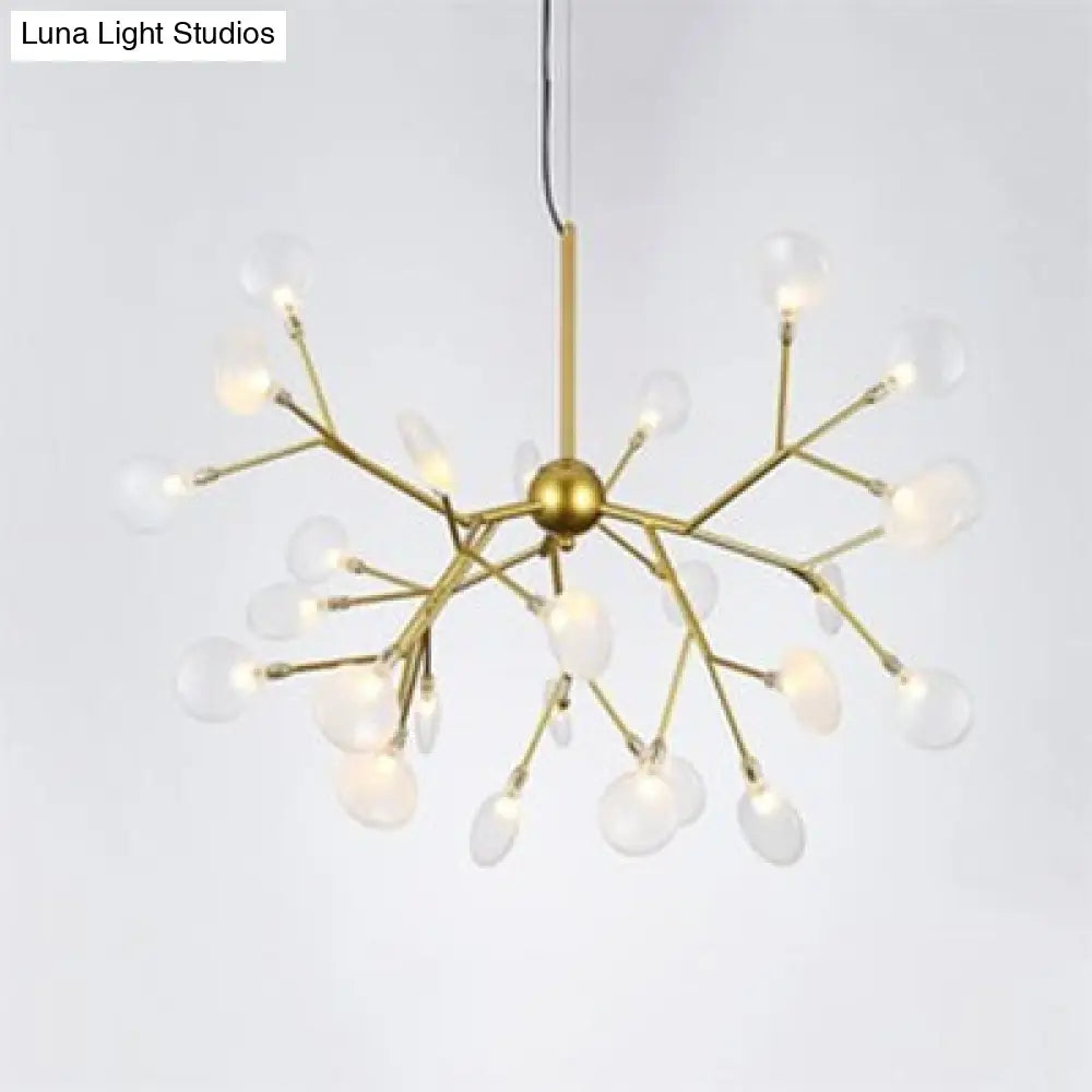 Modernist Glass Hanging Lamp With Leaf Shade - 27/36 Lights Chandelier Pendant Light In Black/Gold