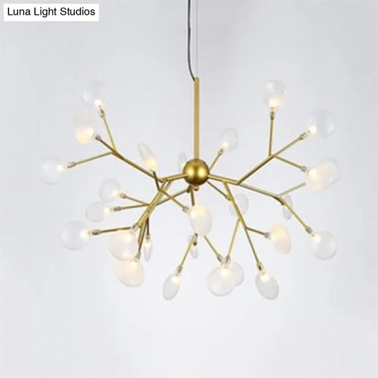 Modernist Glass Hanging Lamp With Leaf Shade - 27/36 Lights Chandelier Pendant Light In Black/Gold