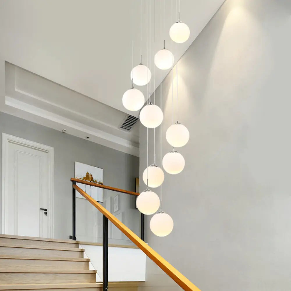 Modernist Glass Multi Light Pendant For Living Room With Orb Cream Shade And White Suspension 10 /