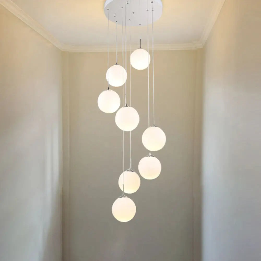 Modernist Glass Multi Light Pendant For Living Room With Orb Cream Shade And White Suspension 8 /