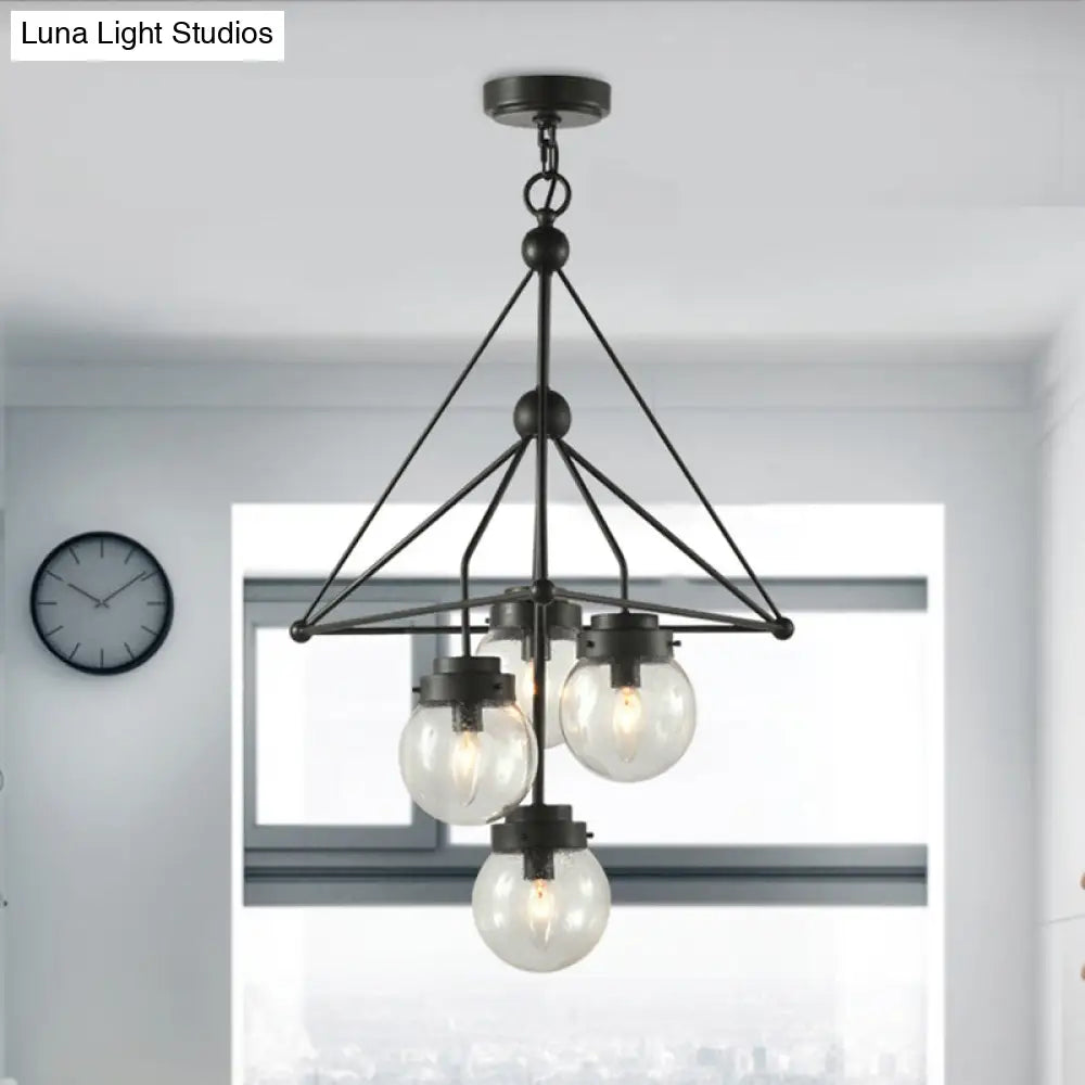 Modernist Glass Pendant Chandelier: Global Design Triangle Shape 4 Lights Black Hanging Fixture