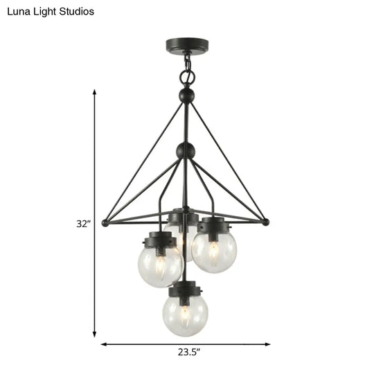 Modernist Glass Pendant Chandelier: Global Design Triangle Shape 4 Lights Black Hanging Fixture