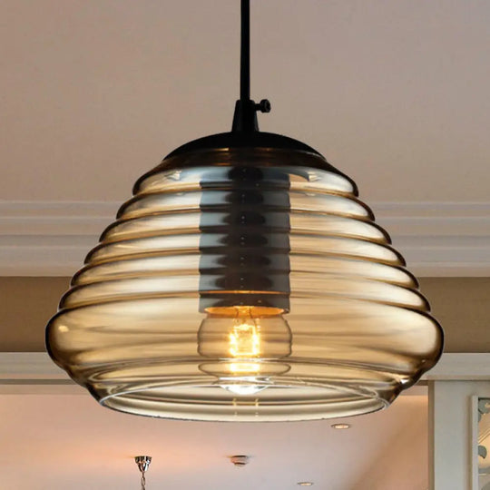 Modernist Glass Pendant Light Fixture - Bowl/Cylindrical/Saucer Shape Clear/Amber Ruffle Black