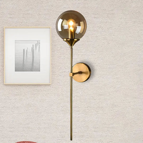 Modernist Glass Round Sconce Lamp: 1-Light Wall Mounted Light In Gold For Living Room Amber