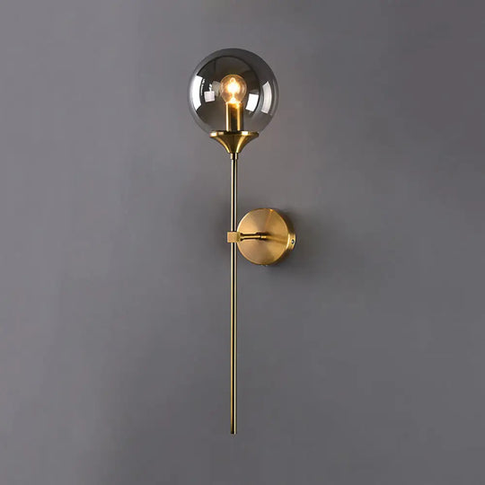 Modernist Glass Round Sconce Lamp: 1-Light Wall Mounted Light In Gold For Living Room Smoke Gray