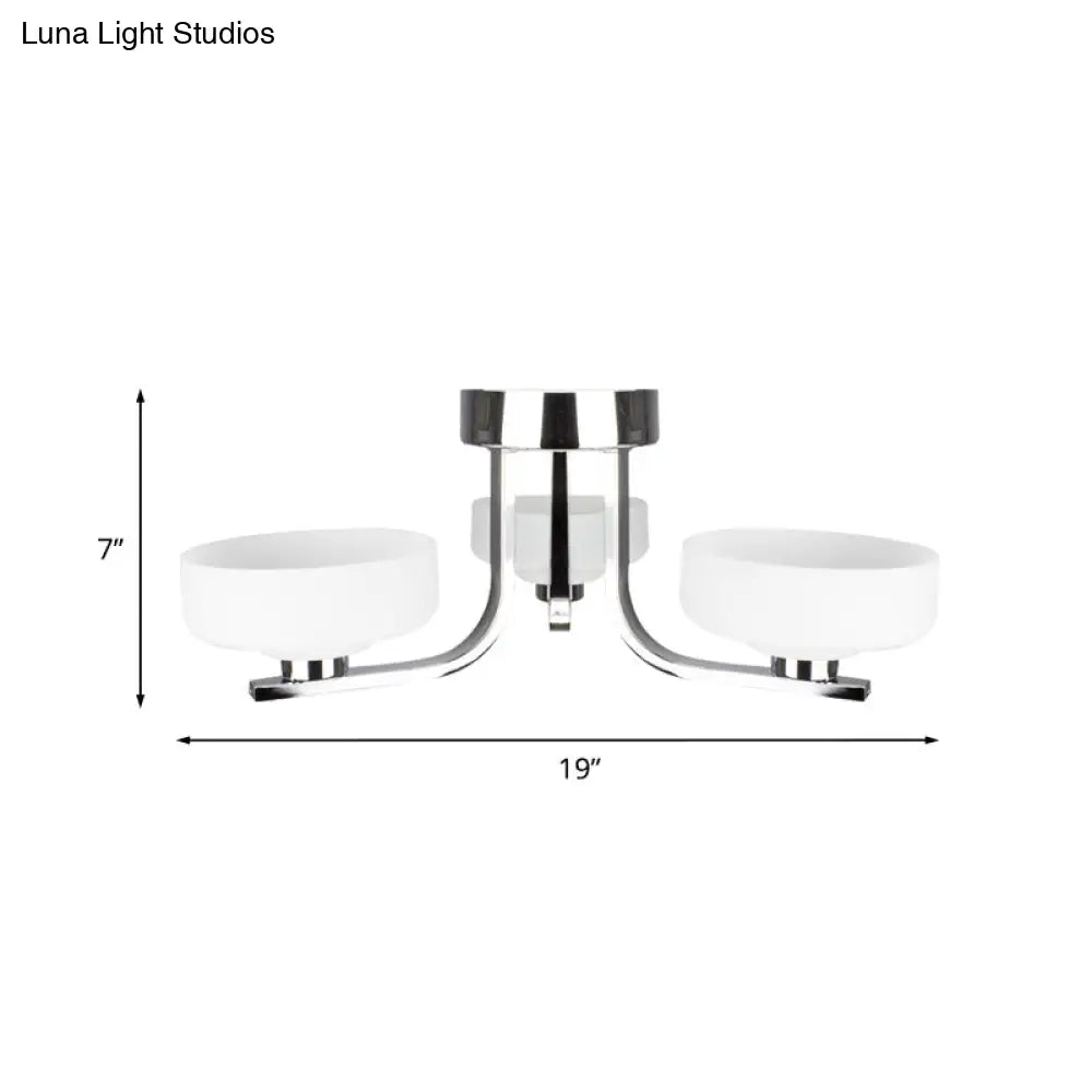 Modernist Glass Semi Flushmount Ceiling Light - 3 Head Chrome Led Fixture