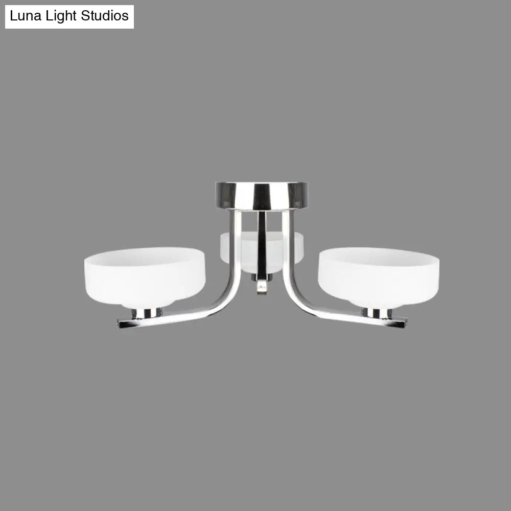 Modernist Glass Semi Flushmount Ceiling Light - 3 Head Chrome Led Fixture