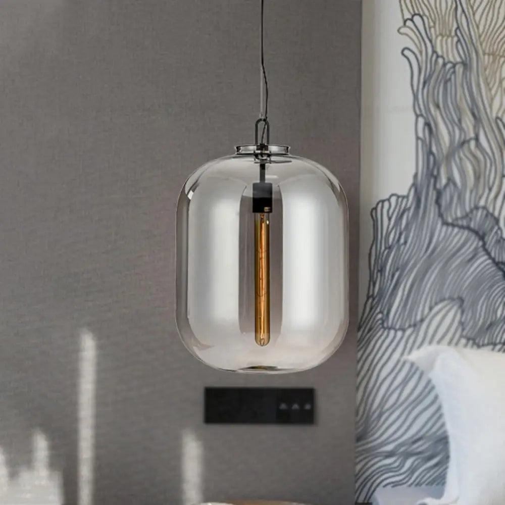 Modernist Glass Shade Oval Pendant Light Fixture For Bedroom 1 Amber/Smoke Gray 10’/14’ W Smoke