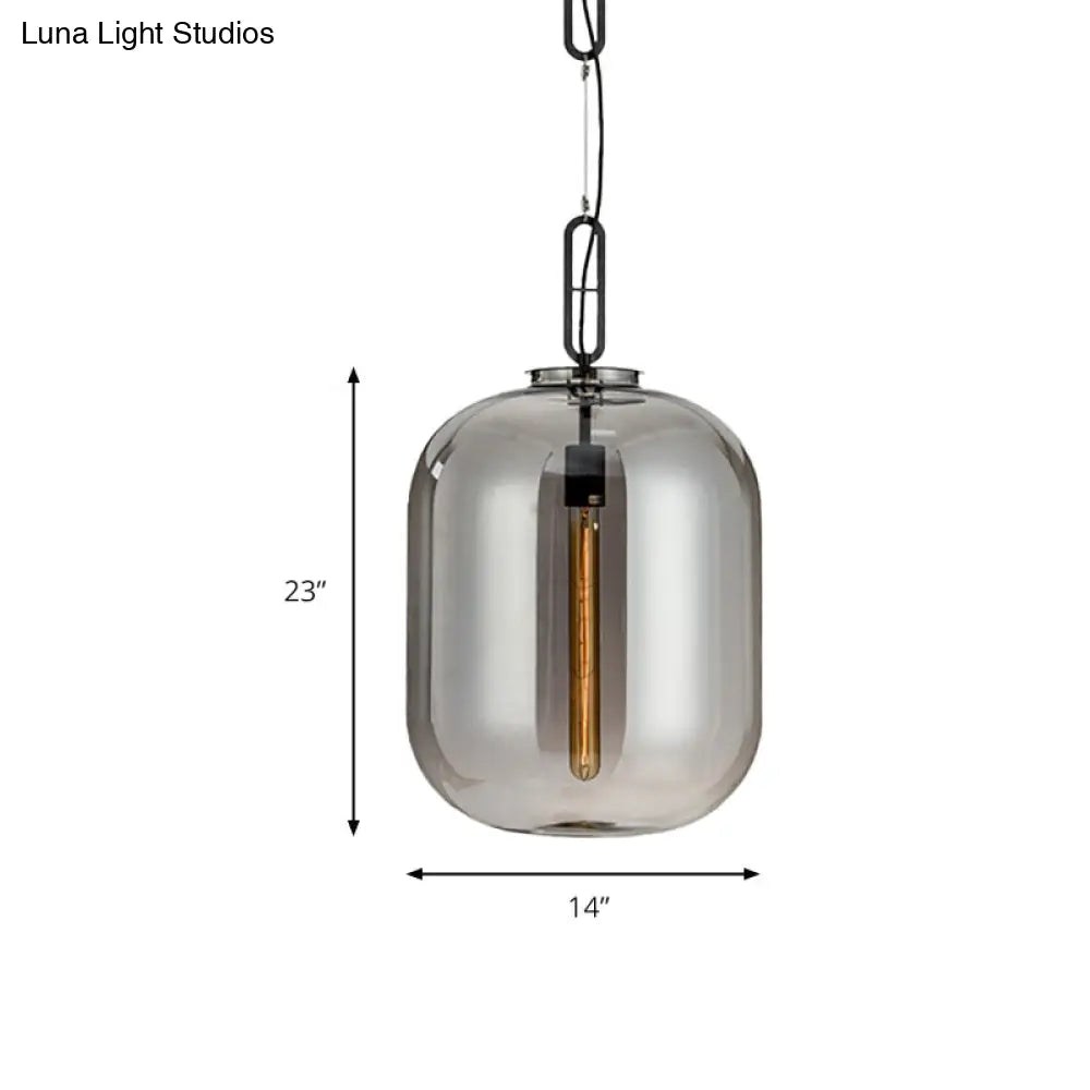 Modernist 1-Light Hanging Glass Pendant For Bedroom - Amber/Smoke Gray Oval Lighting 10/14 Wide