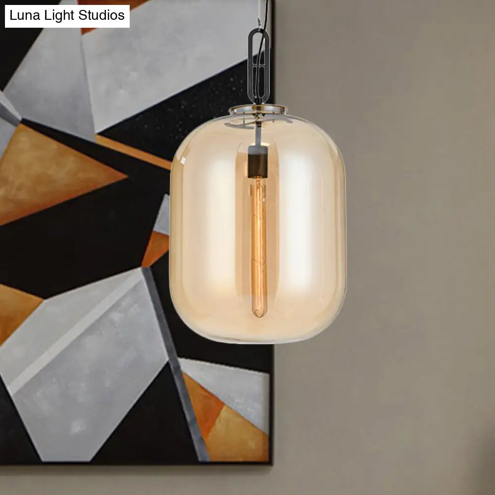 Modernist 1-Light Hanging Glass Pendant For Bedroom - Amber/Smoke Gray Oval Lighting 10/14 Wide