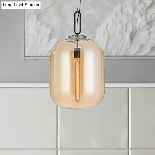 Modernist 1-Light Hanging Glass Pendant For Bedroom - Amber/Smoke Gray Oval Lighting 10/14 Wide