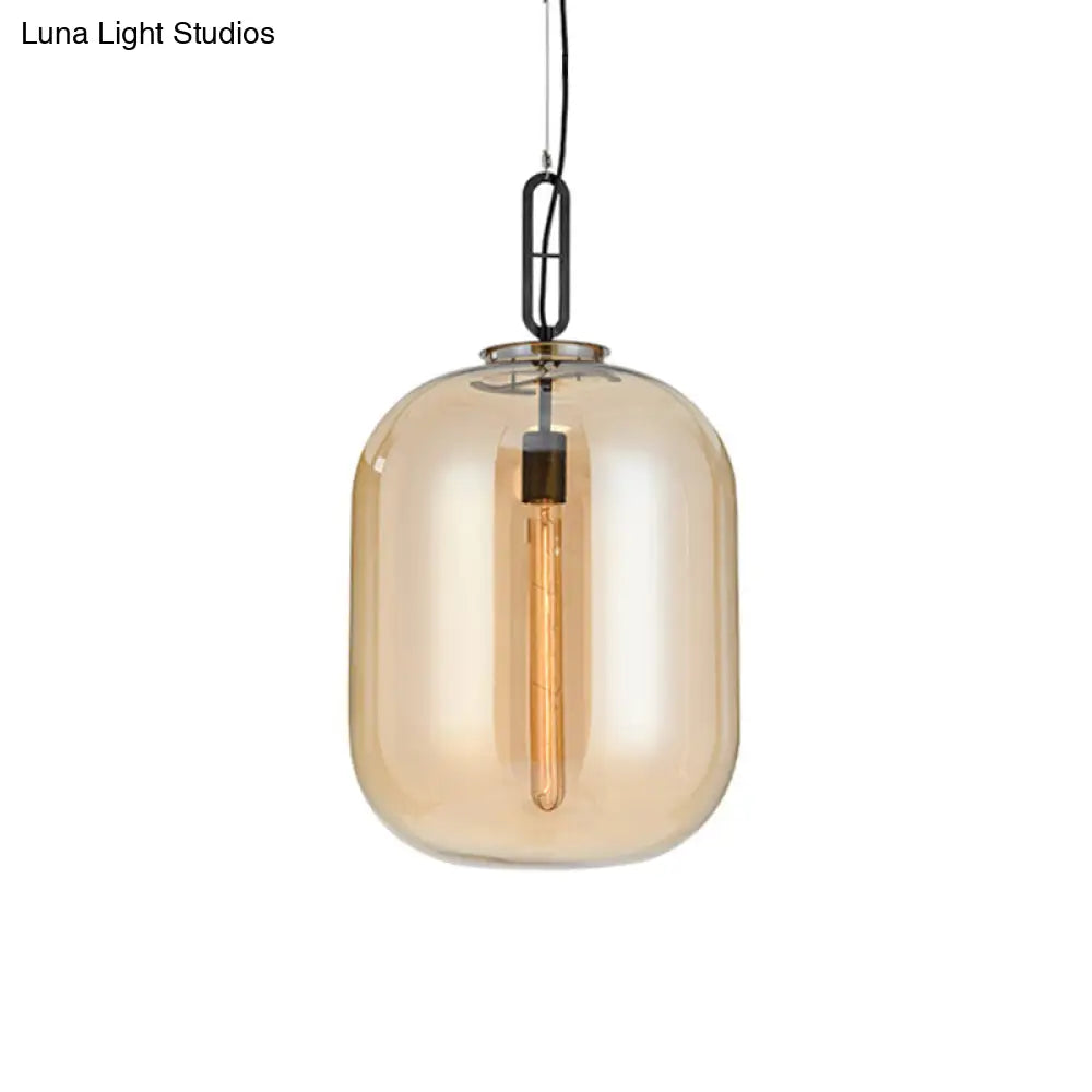 Modernist 1-Light Hanging Glass Pendant For Bedroom - Amber/Smoke Gray Oval Lighting 10/14 Wide