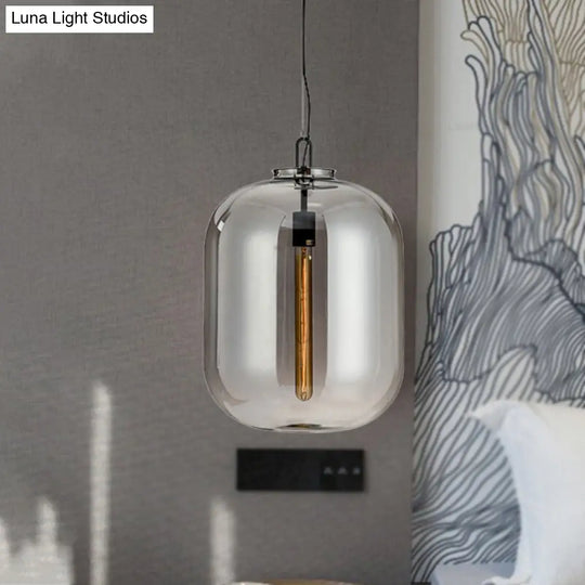 Modernist 1-Light Hanging Glass Pendant For Bedroom - Amber/Smoke Gray Oval Lighting 10/14 Wide