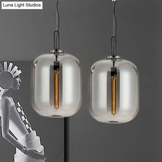 Modernist Glass Shade Oval Pendant Light Fixture For Bedroom 1 Amber/Smoke Gray 10’/14’ W