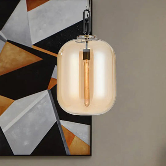 Modernist Glass Shade Oval Pendant Light Fixture For Bedroom 1 Amber/Smoke Gray 10’/14’ W Amber