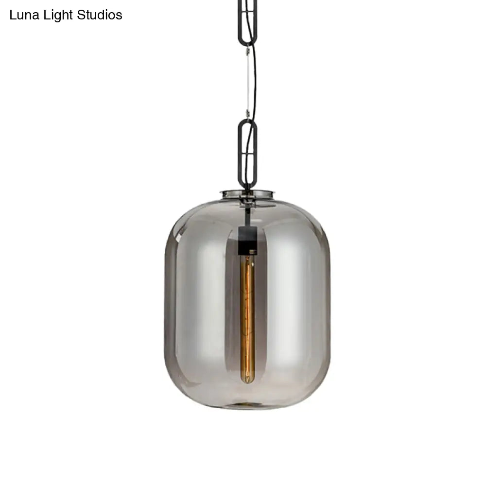 Modernist 1-Light Hanging Glass Pendant For Bedroom - Amber/Smoke Gray Oval Lighting 10/14 Wide