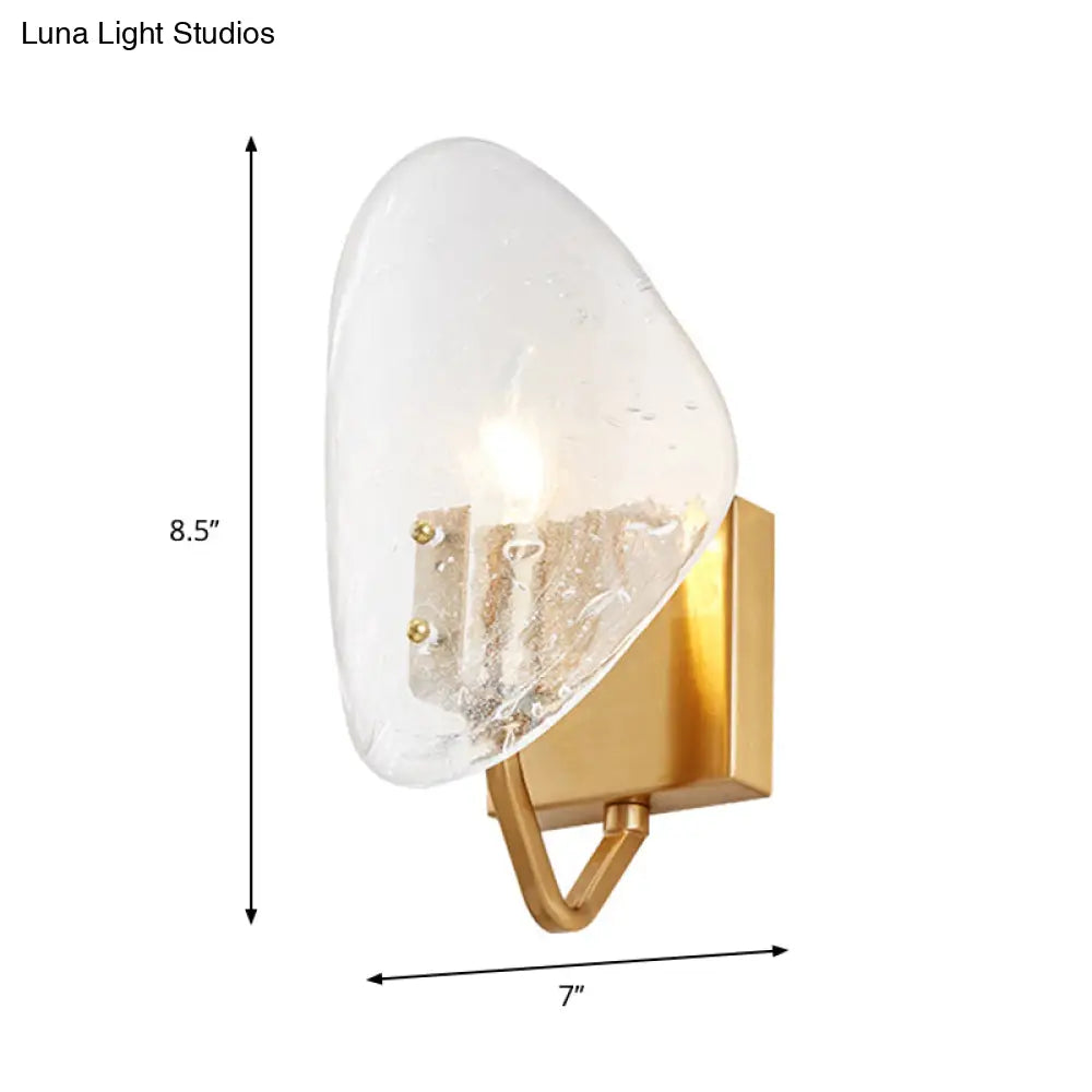 Modernist Glass Shield Wall Lamp: Golden Sconce Light With Arm