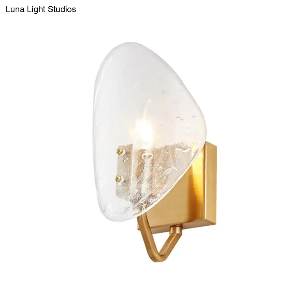 Modernist Glass Shield Wall Lamp: Golden Sconce Light With Arm