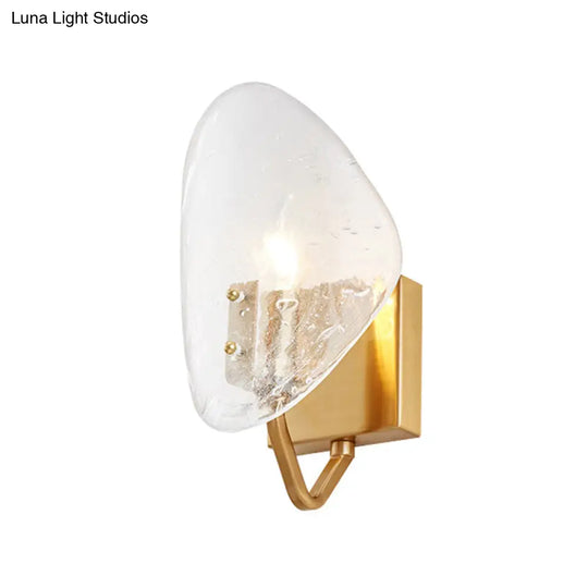 Modernist Glass Shield Wall Lamp: Golden Sconce Light With Arm