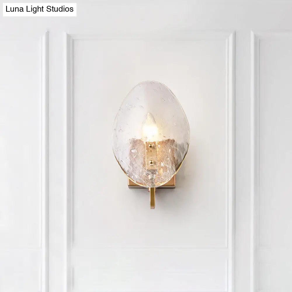 Modernist Glass Shield Wall Lamp: Golden Sconce Light With Arm