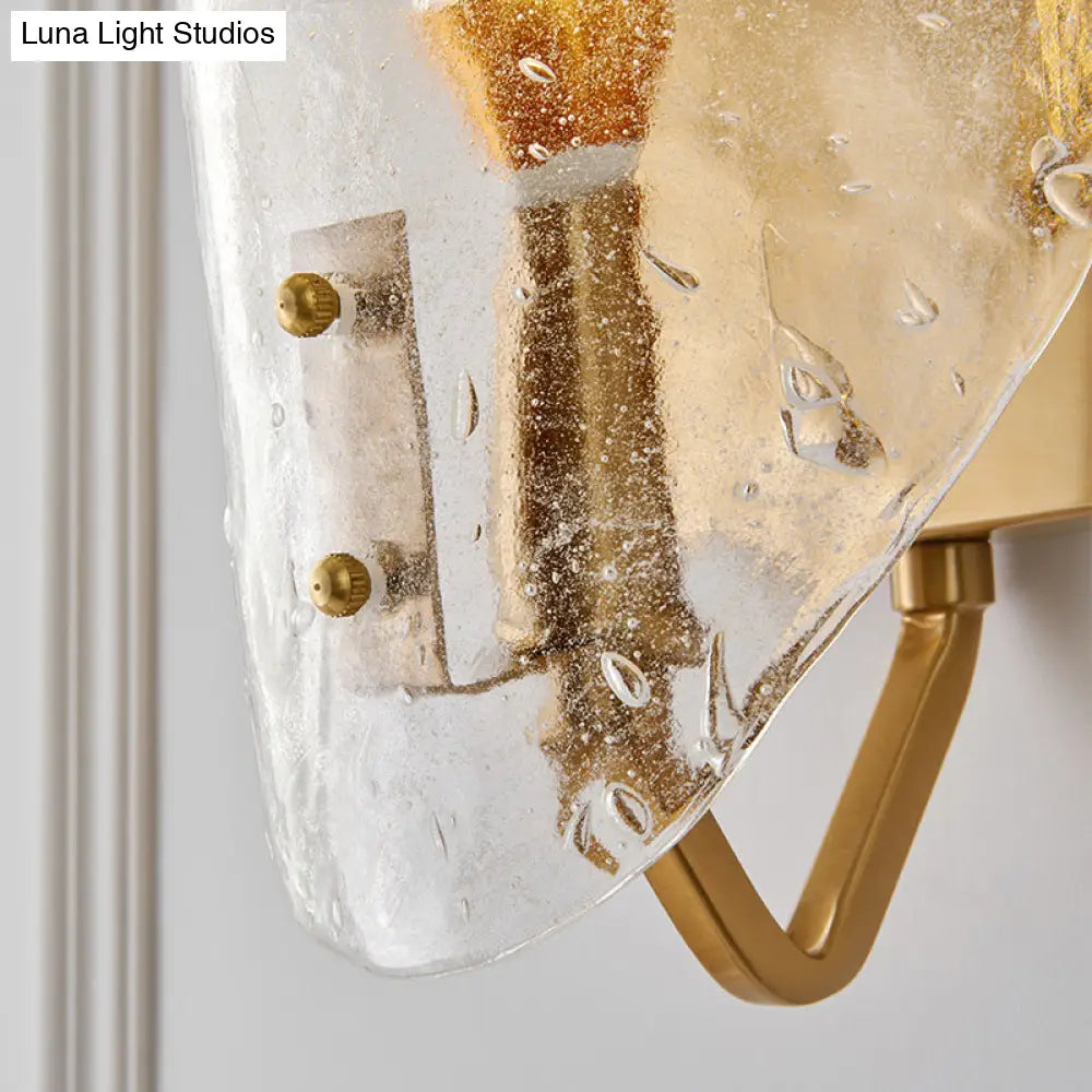 Modernist Glass Shield Wall Lamp: Golden Sconce Light With Arm