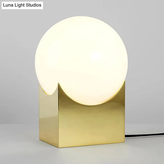 Modernist Globe Table Lamp: Milk Glass 1-Light Living Room Lighting With Black/Gold Metal Base