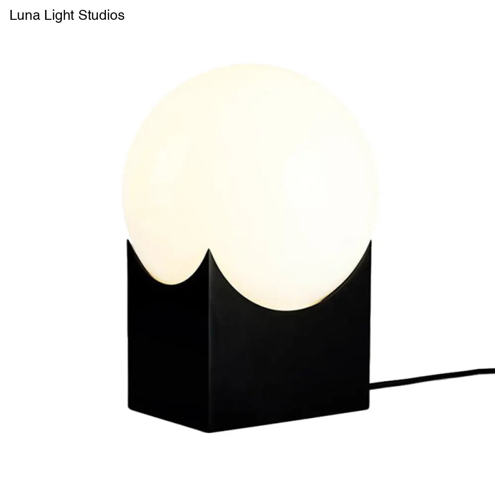 Modernist Globe Table Lamp: Milk Glass 1-Light Living Room Lighting With Black/Gold Metal Base