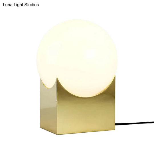 Modernist Globe Table Lamp: Milk Glass 1-Light Living Room Lighting With Black/Gold Metal Base