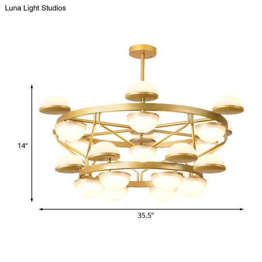 Modernist Gold Semicircle Chandelier Pendant Light For Living Room - Cream Glass 24-Bulb Ceiling