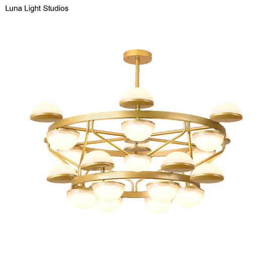 Modernist Gold Semicircle Chandelier Pendant Light For Living Room - Cream Glass 24-Bulb Ceiling