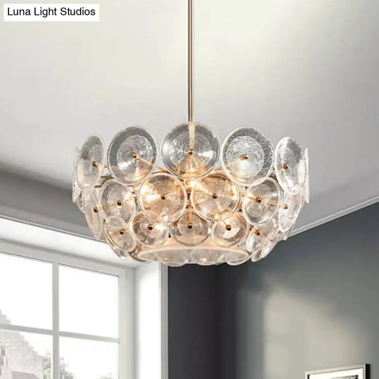 Gold Acrylic Circle Chandelier - Modern 3-Bulb Pendant Light