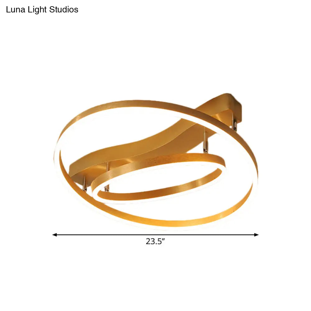Modernist Gold Acrylic Led Flush Light - Semi Mount With Warm/White Light’