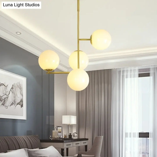 Modernist Gold Ball Pendant Chandelier With Milky Glass Shade - 4 Heads Ceiling Hanging Light