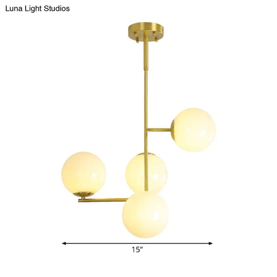 Modernist Gold Ball Pendant Chandelier With Milky Glass Shade - 4 Heads Ceiling Hanging Light