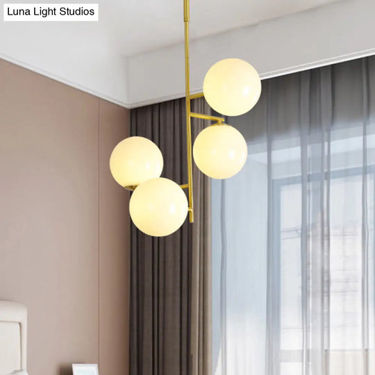 Gold Ball Ceiling Hanging Light Modernist 4 Heads Pendant Chandelier With Milky Glass Shade