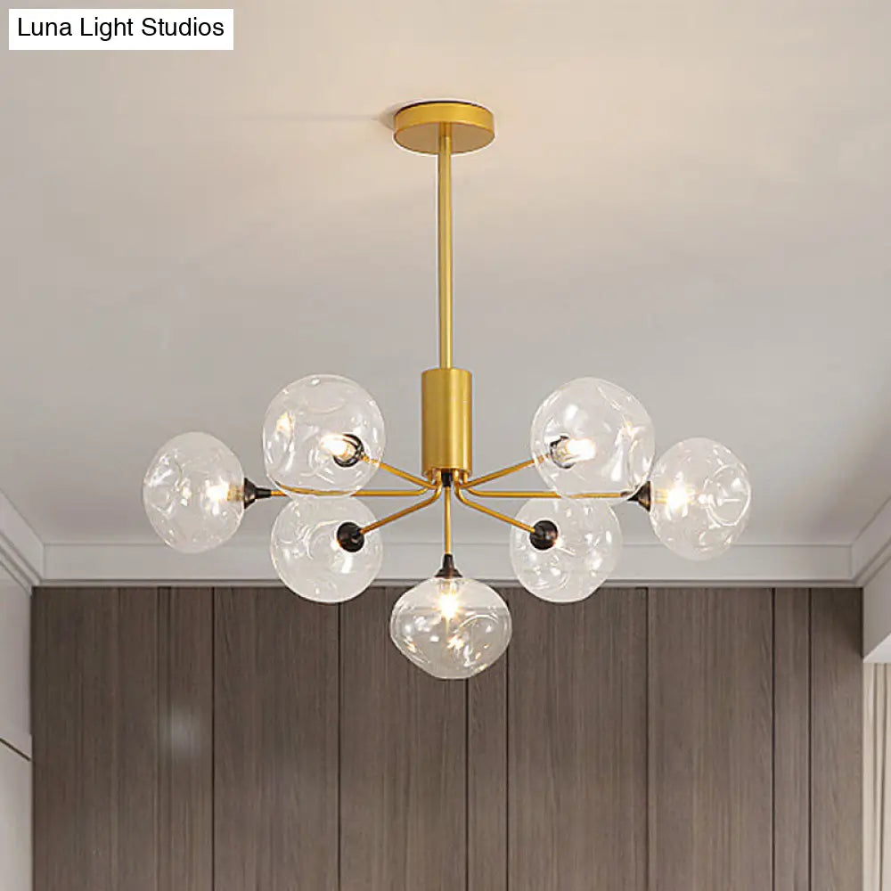 7-Head Modern Gold Chandelier With Clear Glass Shades - Bedroom Ceiling Hanging Light Fixture