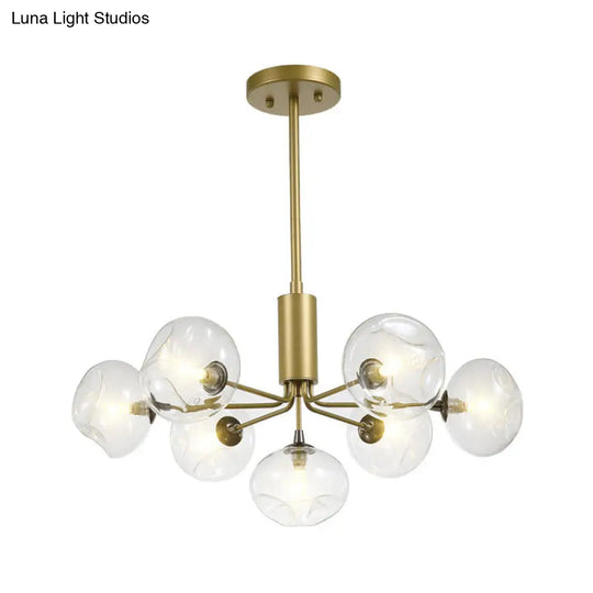 7-Head Modern Gold Chandelier With Clear Glass Shades - Bedroom Ceiling Hanging Light Fixture