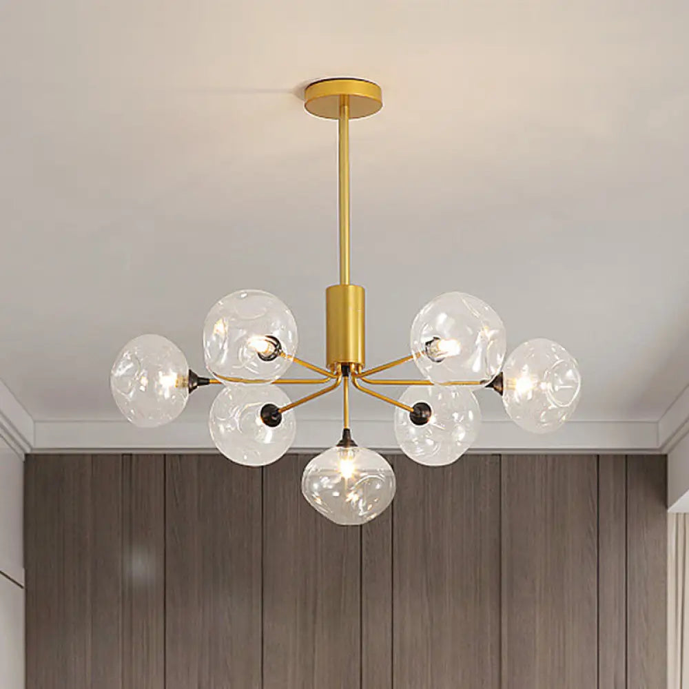 Modernist Gold Ceiling Chandelier - 7 Head Orb Glass Shade Hanging Light Fixture For Bedroom