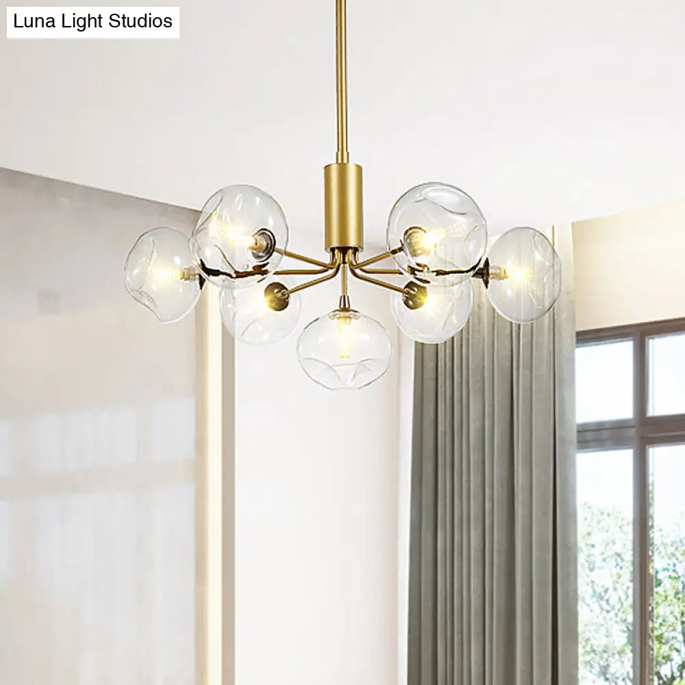 Modernist Gold Ceiling Chandelier - 7 Head Orb Glass Shade Hanging Light Fixture For Bedroom