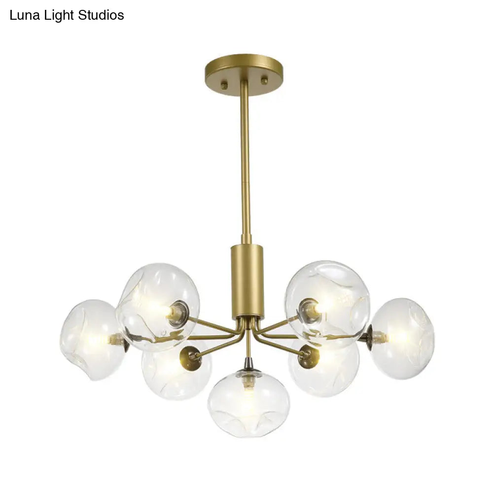 Modernist Gold Ceiling Chandelier - 7 Head Orb Glass Shade Hanging Light Fixture For Bedroom