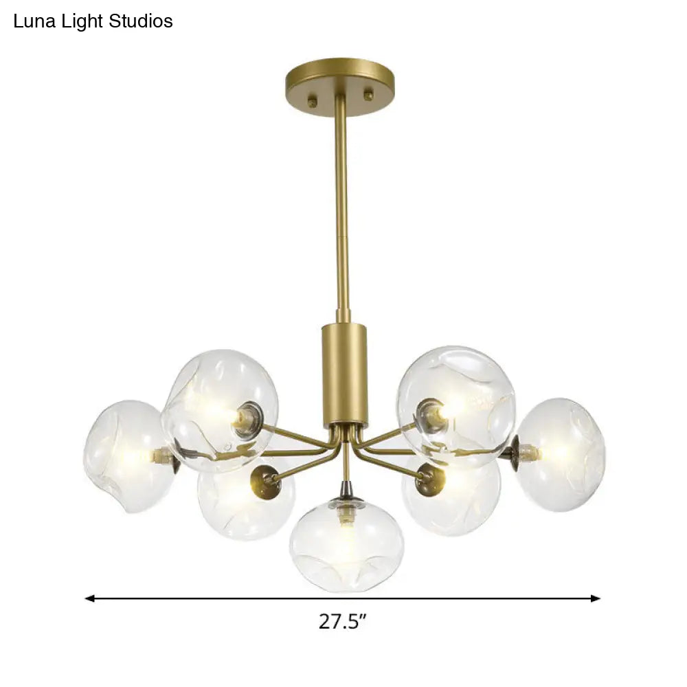 7-Head Modern Gold Chandelier With Clear Glass Shades - Bedroom Ceiling Hanging Light Fixture