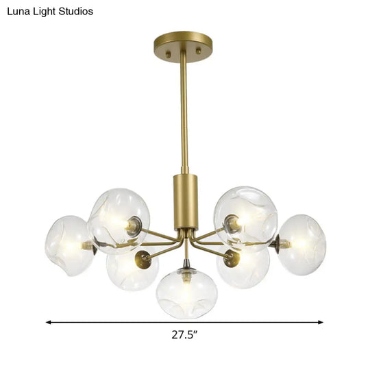 Modernist Gold Ceiling Chandelier - 7 Head Orb Glass Shade Hanging Light Fixture For Bedroom