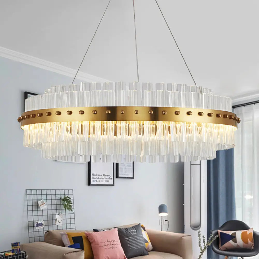 Modernist Gold Chandelier: Dual-Layered Clear Glass Shade Led Ceiling Pendant For Living Room -