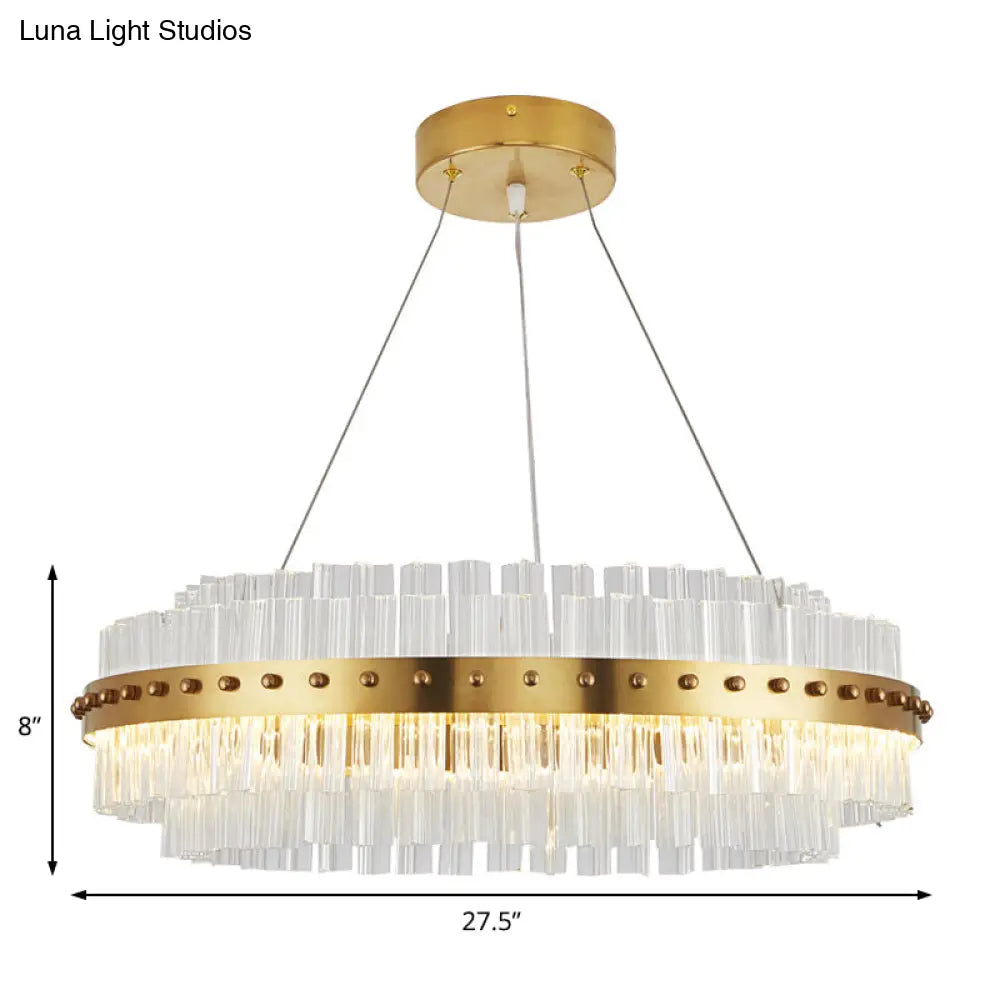 Modernist Gold Chandelier: Dual-Layered Clear Glass Shade Led Ceiling Pendant For Living Room -