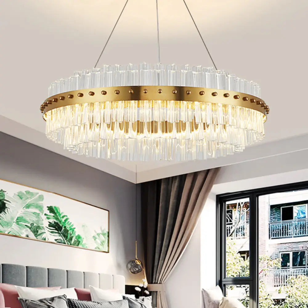 Modernist Gold Chandelier: Dual-Layered Clear Glass Shade Led Ceiling Pendant For Living Room -