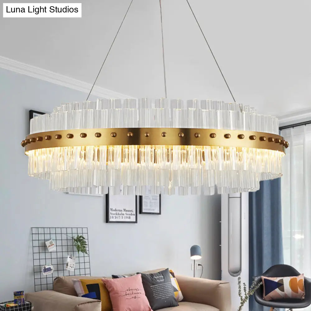 Modern Gold Chandelier With Dual-Layered Glass Shade - Led Living Room Ceiling Pendant Light / 27.5