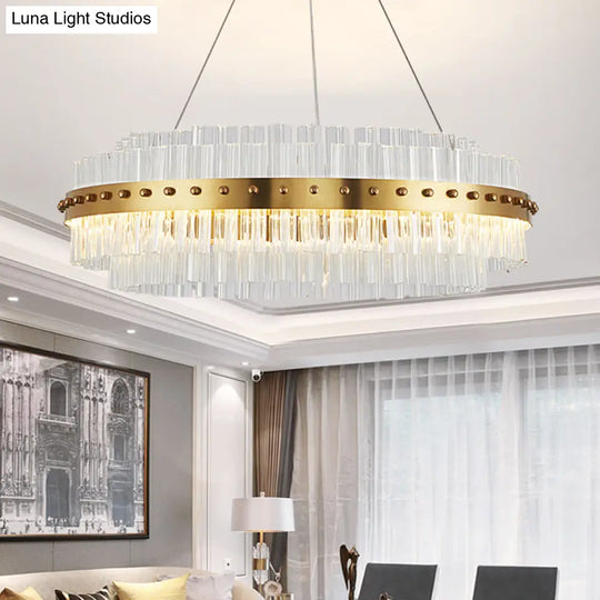 Modernist Gold Chandelier: Dual-Layered Clear Glass Shade Led Ceiling Pendant For Living Room -