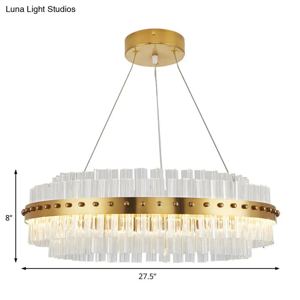 Modern Gold Chandelier With Dual-Layered Glass Shade - Led Living Room Ceiling Pendant Light