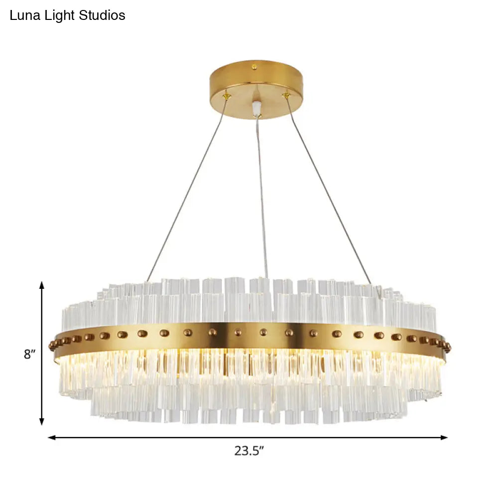 Modernist Gold Chandelier: Dual-Layered Clear Glass Shade Led Ceiling Pendant For Living Room -