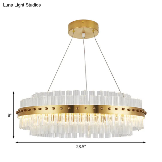 Modernist Gold Chandelier: Dual-Layered Clear Glass Shade Led Ceiling Pendant For Living Room -